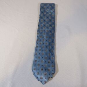 Ermenegildo Zegna Blue w Silver & Black Geometric 100% Silk tie Made in Italy
